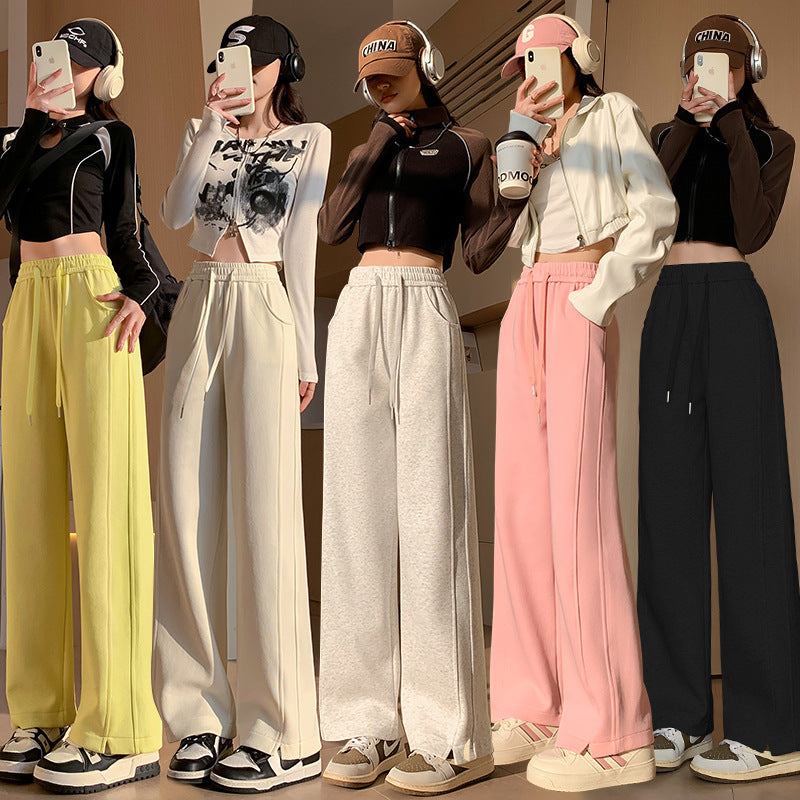 High Waist Long Thin Straight Loose Leisure Sports Sweat pants-0