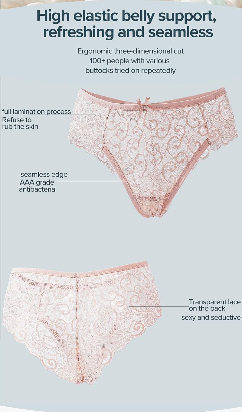 Misharen 6Pcs Pack Combo - Lace Lingerie Underwear, Lace Bikini Briefs, Hipster, Mid-Rise, Breathable Fabric-4