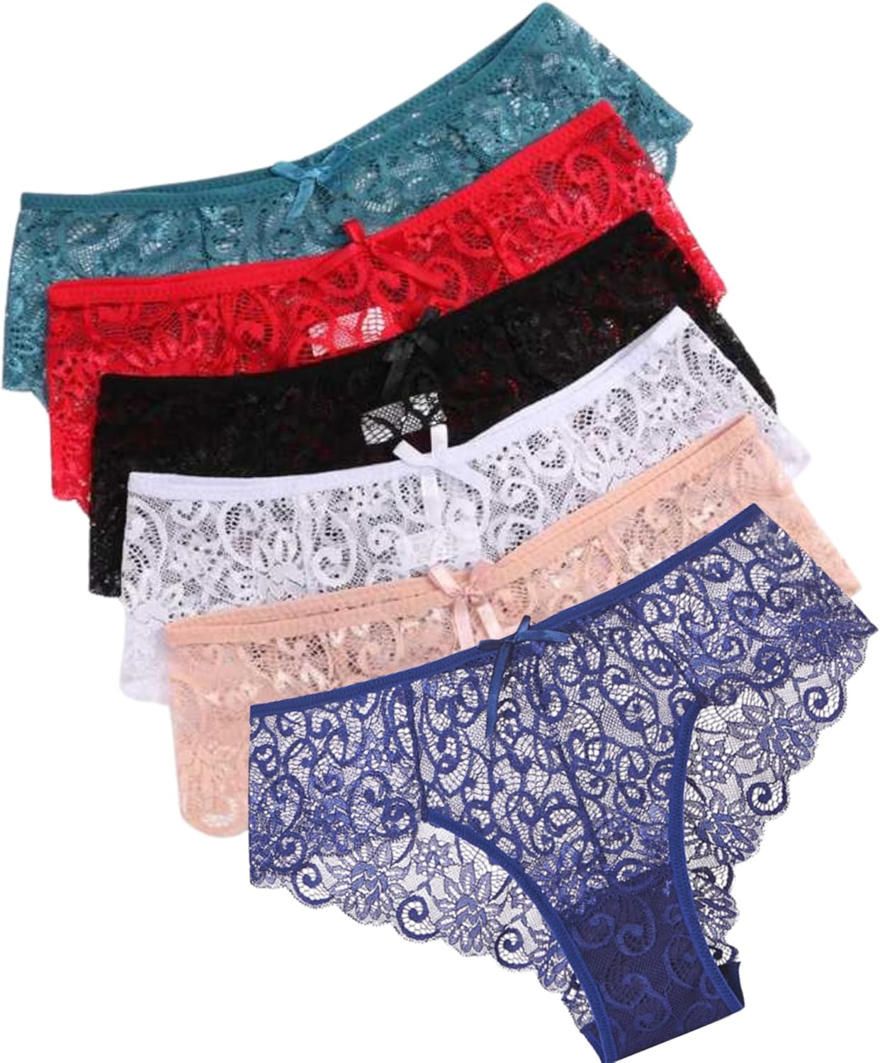 Misharen 6Pcs Pack Combo - Lace Lingerie Underwear, Lace Bikini Briefs, Hipster, Mid-Rise, Breathable Fabric-0