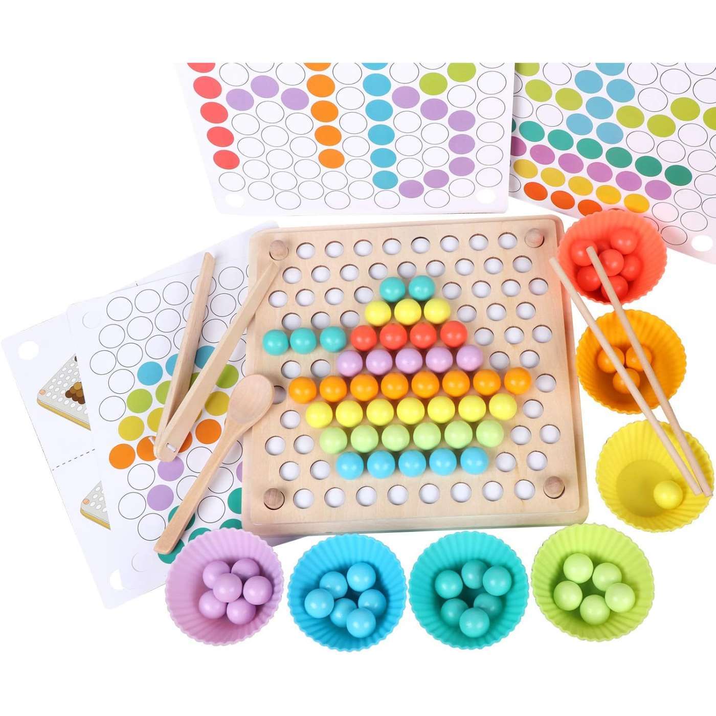 Wooden Peg Board Beads Game, Learning Montessori Toys,Color Sorting Stacking Matching Toys For Toddlers, Counting Toy For Kids, Educational Games For Fine Motor Math, Gift For Girls And Boys