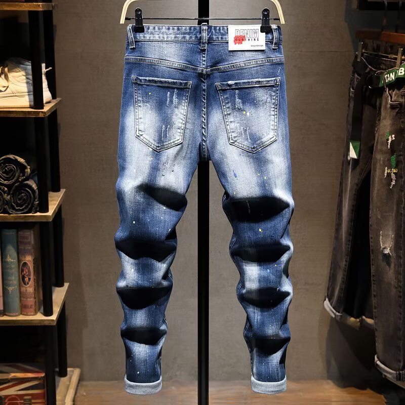 New Autumn Mens Ripped Versatile Slim-Fit Stretch Jeans
